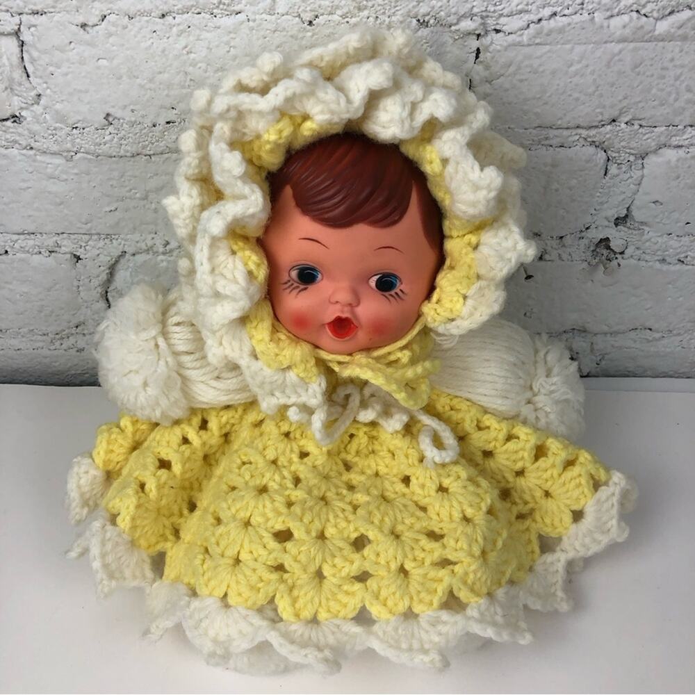 Vintage Handmade Crochet Knitted Yarn Doll